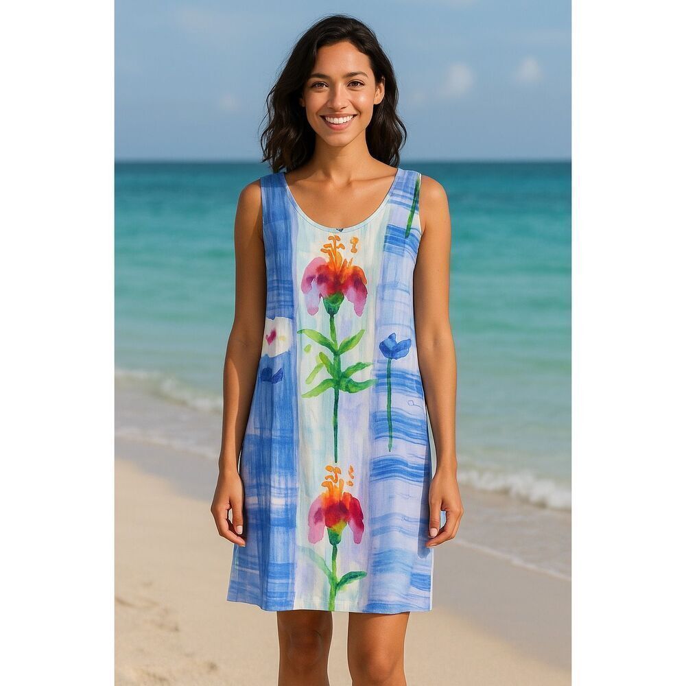 Jams World Blue Floral Tank Dress with Pink & Green Accents